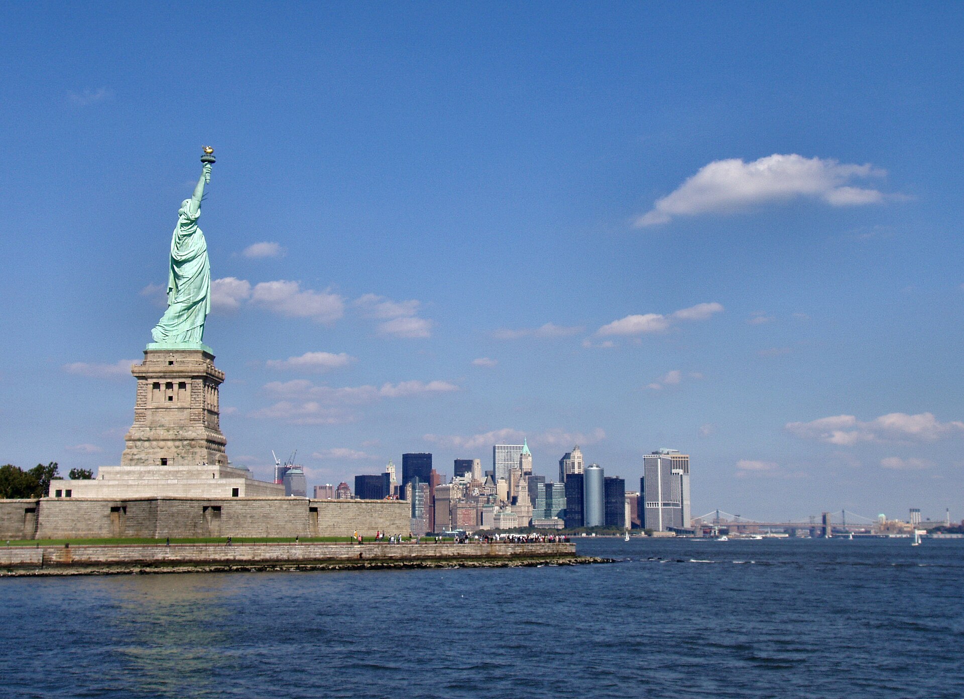 Statue of Liberty with the Manhattan skyline